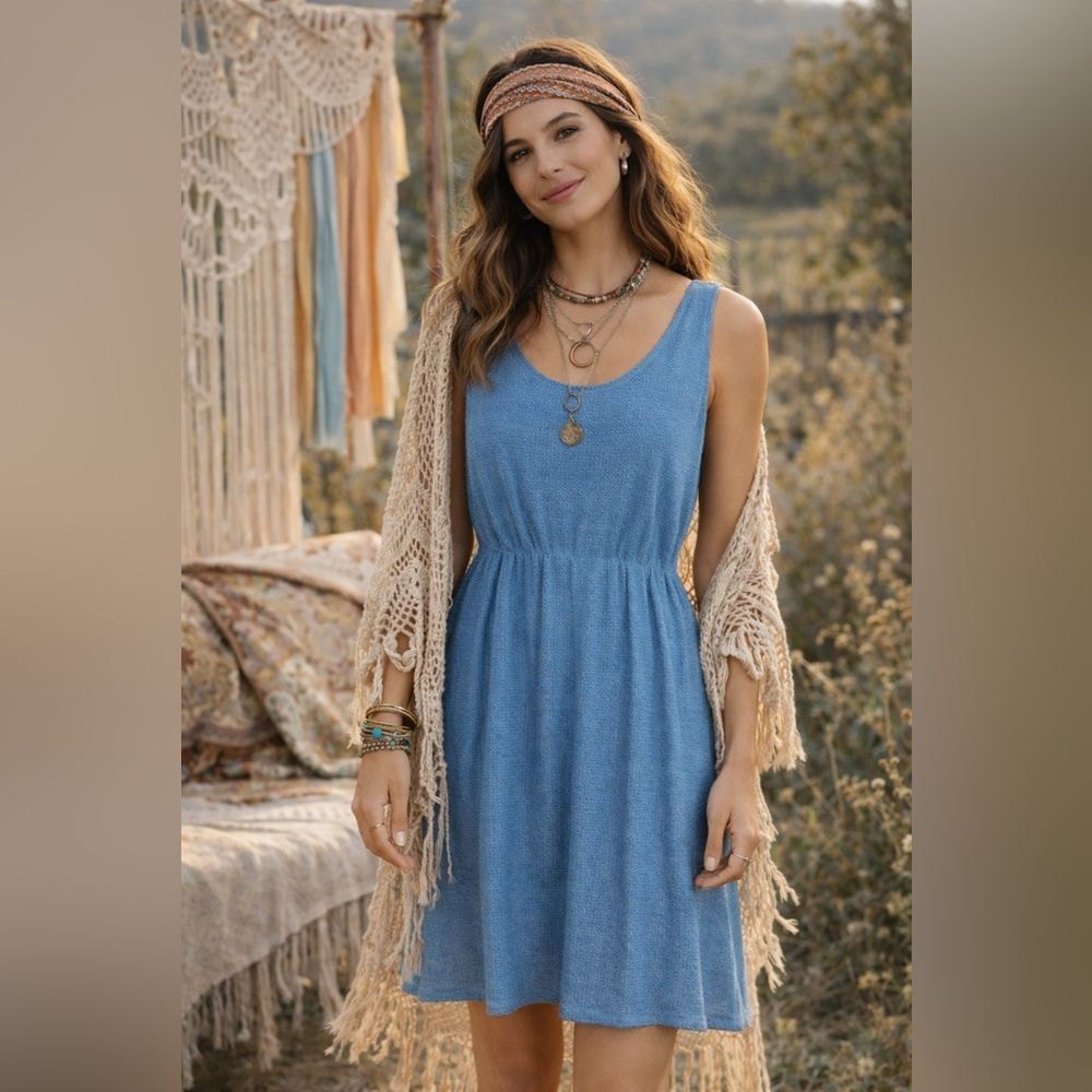 Anthropologie Maeve Caldera Blue and White Polka Dot‎ Dress Size Small